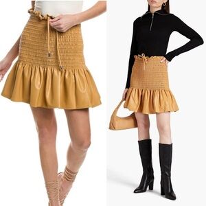 A.L.C. Jenny Mini Skirt Size 10 Vegan Leather Smocked Pull On Casual Fall.  B